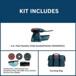 BOSCH ROS20VSC Palm Sander with Vacuum Dust Collector, 2.5 Amp 5 Inch Corded Variable Speed Random Orbital Sander, Polisher Kit with Soft Carrying Bag - Image 2