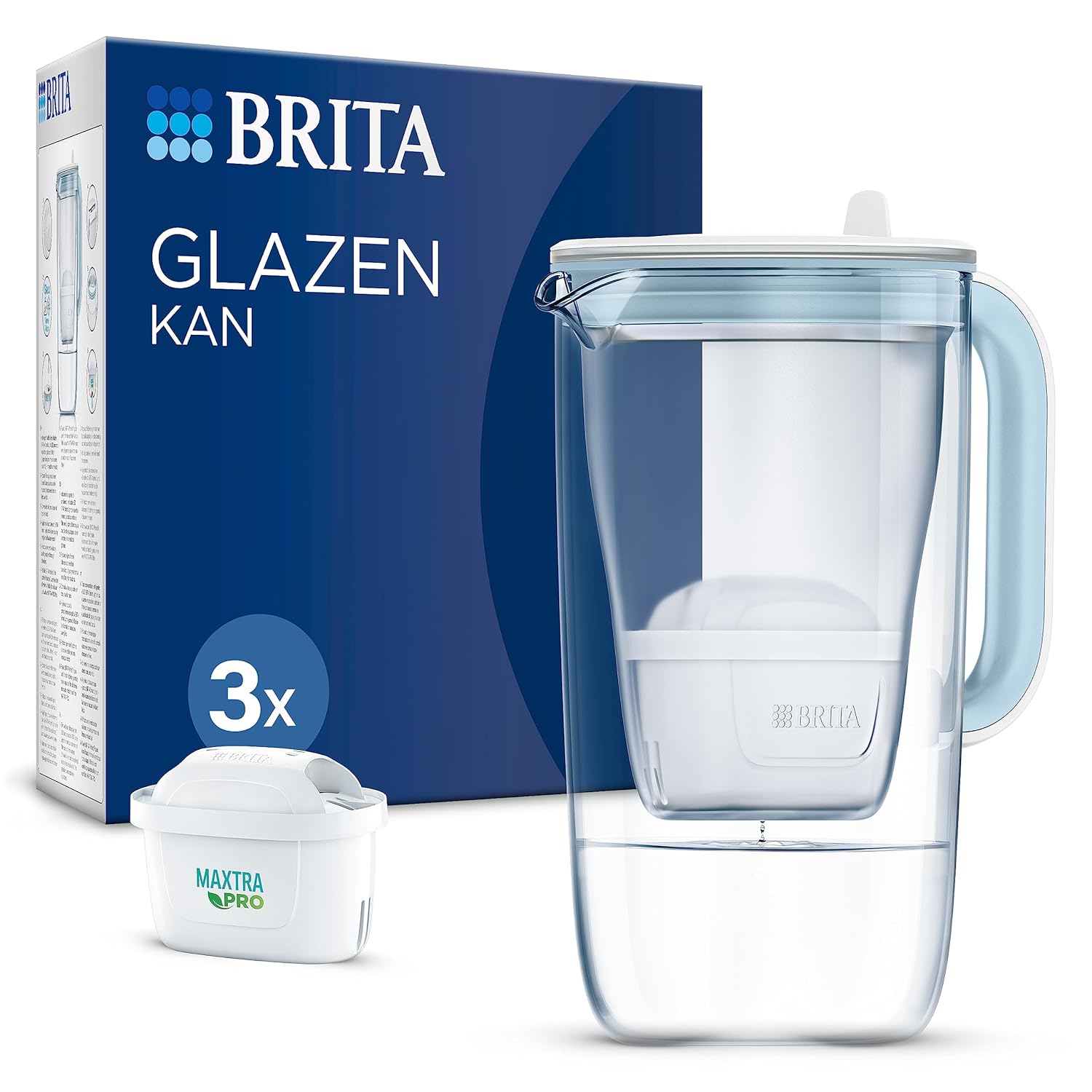 BRITA-Glass-Water-Filter-Jug-Light-Blue-25L-Starter-Pack.jpg BRITA Glass Water Filter Jug Light Blue (2.5L) Starter Pack inc. 3X MAXTRA PRO All-in-1 Cartridge - Premium Glass jug with Easy-Filling Flip-Lid and Indicator - in Sustainable Smart Box Packaging - Image 1