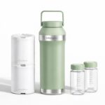 Baby Brezza All Day Portable Breastmilk Cooler, Large 20z Capacity, Insulated Travel Bottle Includes 2 Ice Packs + 2 Bottles, Sage Green
