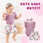 Baby Girl Clothes Infant Summer Outfits Set Ruffle Sleeve Romper and Floral Shorts with Headband - Image 2