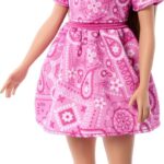 Barbie Fashionistas Style Doll #249 with Blonde Hair, Wearing Pink Paisley Skirt, Pink Paisley Shirt, White Platform Sandals