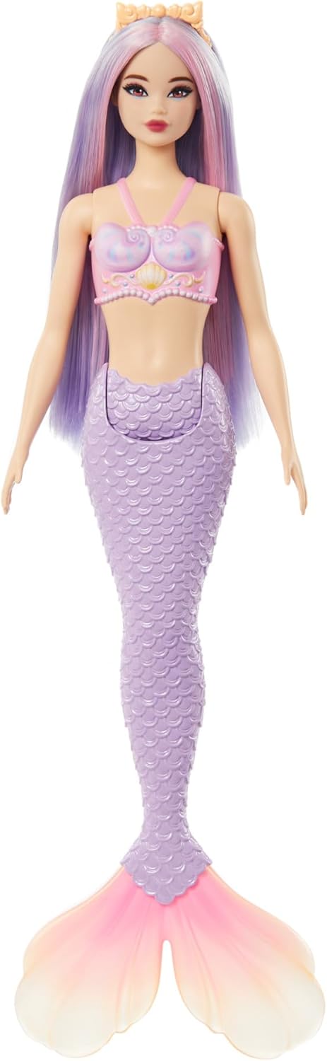 Barbie-Mermaid-Doll-with-Pink-Lilac-Fantasy-Hair.jpg Barbie Mermaid Doll with Pink & Lilac Fantasy Hair & Headband Accessory, Toy with Shell-Inspired Bodice & Lavender Tail - Image 1