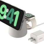 Belkin 2-in-1 Qi2 Wireless Charging Dock 15W Fast Charge iPhone Charger Compatible with iPhone 17, 16, 15, 14, and 13 Series, AirPods, and Other Qi2 Enabled Devices, Includes Power Supply - Sand