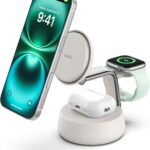 Belkin MagSafe Charger Compatible, 3-in-1 Charging Station, Qi2.2 25W w/Cooling Fan (On/Off Control) Magnetic Wireless Charger for iPhone 17, Apple Watch, AirPods, Pixel 10 (45W Adapter Included)