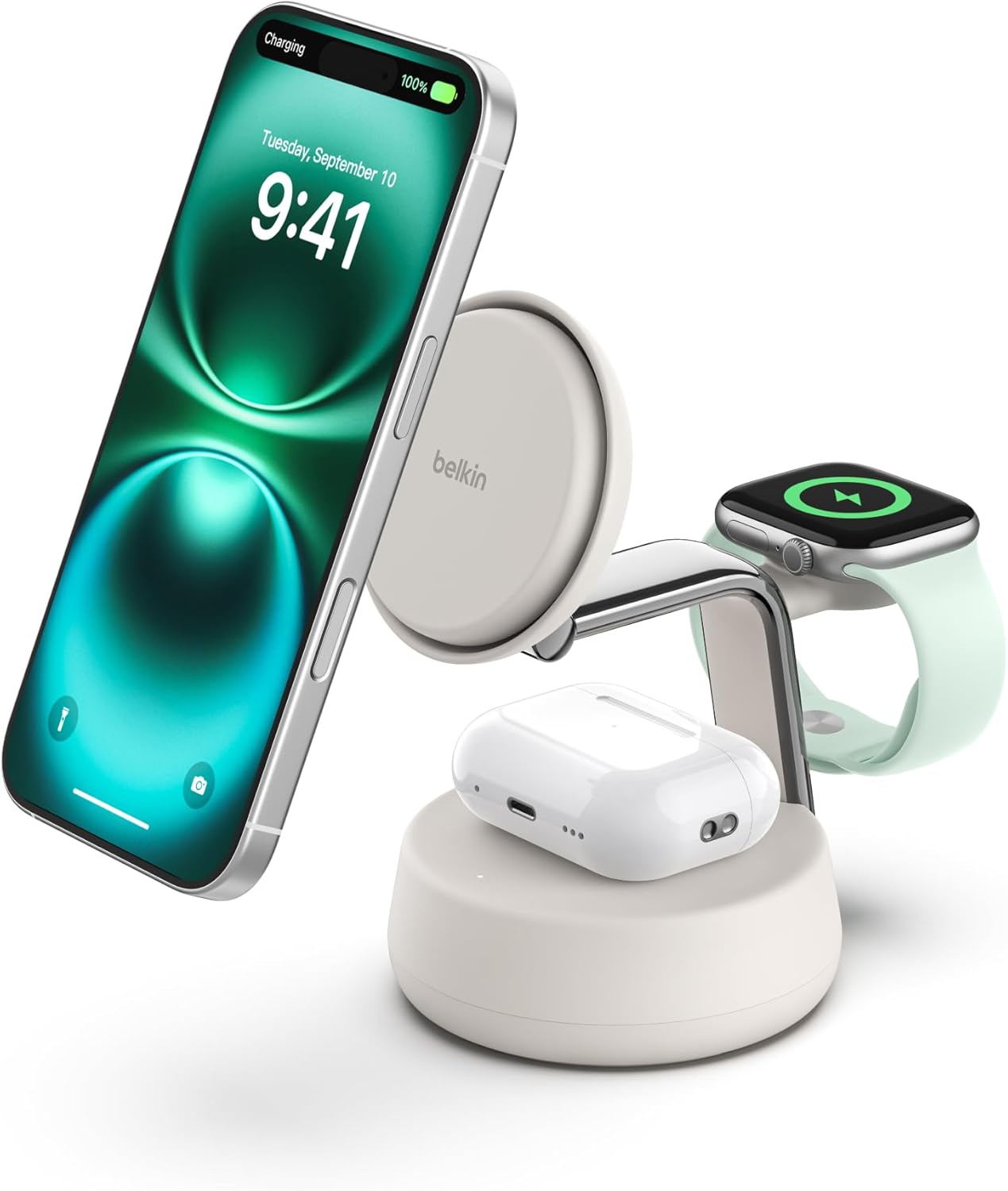 Belkin-MagSafe-Charger-Compatible-3-in-1-Charging-Station-Qi22-25W-wCooling.jpg Belkin MagSafe Charger Compatible, 3-in-1 Charging Station, Qi2.2 25W w/Cooling Fan (On/Off Control) Magnetic Wireless Charger for iPhone 17, Apple Watch, AirPods, Pixel 10 (45W Adapter Included) - Image 1