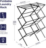 Black+Decker 3 Tier Expandable Collapsing Foldable Laundry Rack for Air Drying Clothing, Space Saving Heavy Duty Lightweight Metal Drying Rack, Black - Image 2