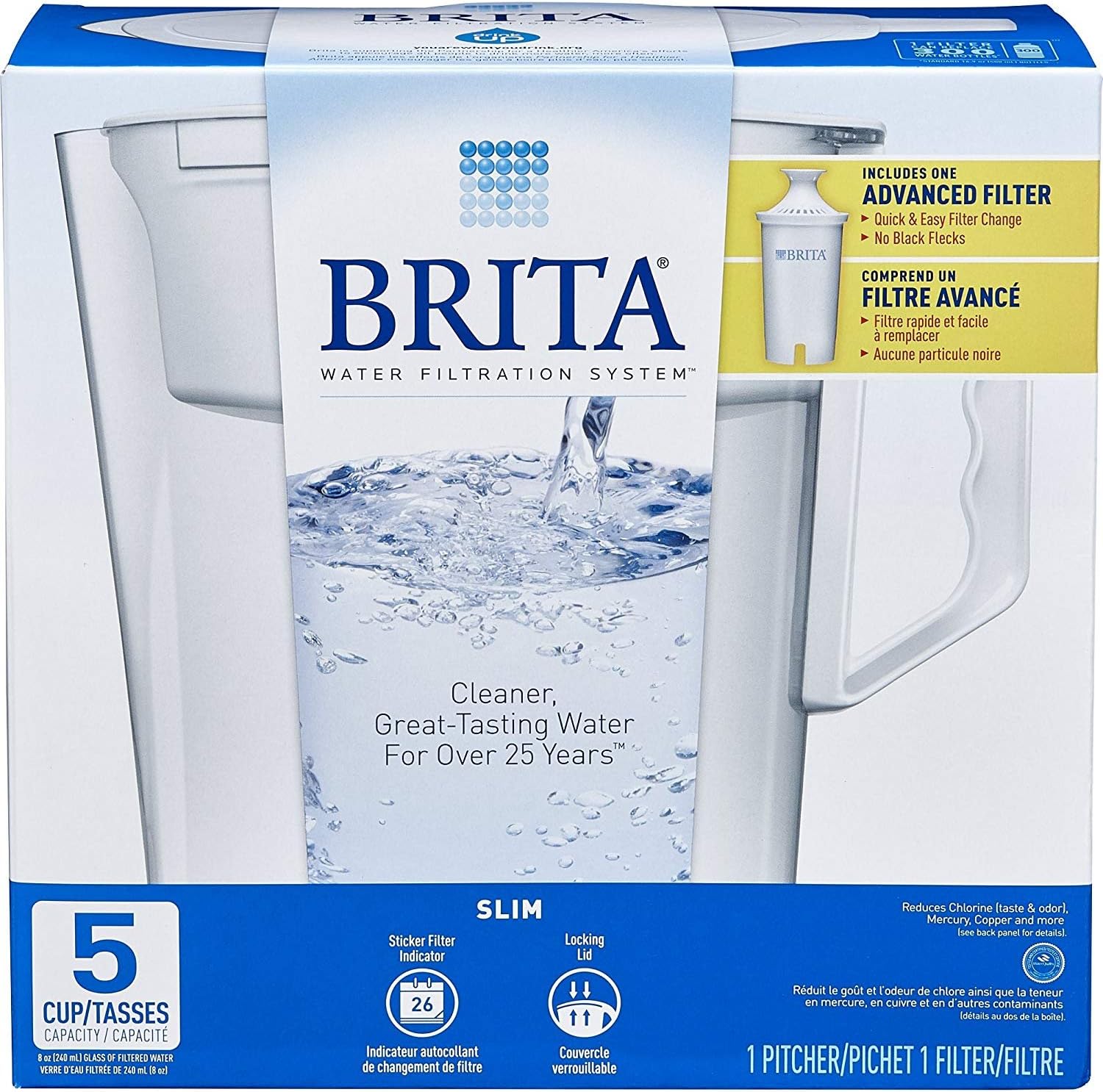 Brita-Water-Pitcher-Slim-5-Cup-Capacity-Includes-One-Advanced.jpg Brita Water Pitcher, Slim, 5 Cup Capacity, Includes One Advanced Filter-White, Size - Image 1