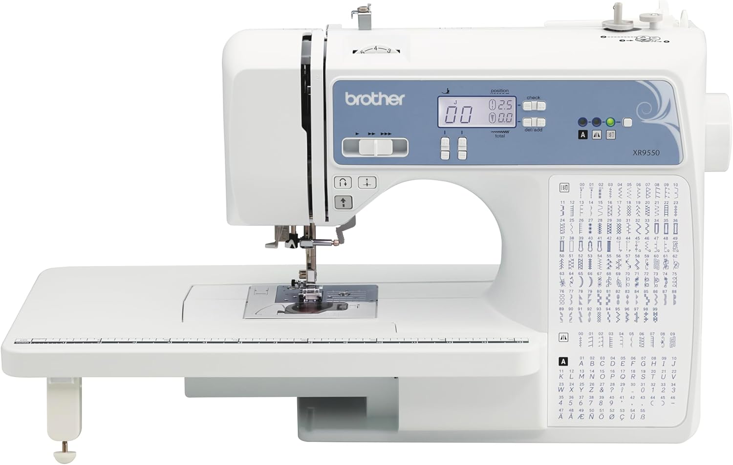 Brother-XR9550-Sewing-and-Quilting-Machine-Computerized-165-Built-in-Stitches.jpg Brother XR9550 Sewing and Quilting Machine, Computerized, 165 Built-in Stitches, LCD Display, Wide Table, 8 Included Presser Feet, White - Image 1