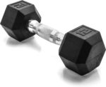 CAP Rubber Coated Dumbbell Weights, Free Weights for Home Gym Strength Training, Anti-Roll Hex Dumbbells with Black, Chrome & Comfort Grip Handles, Singles