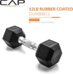 CAP Rubber Coated Dumbbell Weights, Free Weights for Home Gym Strength Training, Anti-Roll Hex Dumbbells with Black, Chrome & Comfort Grip Handles, Singles - Image 2