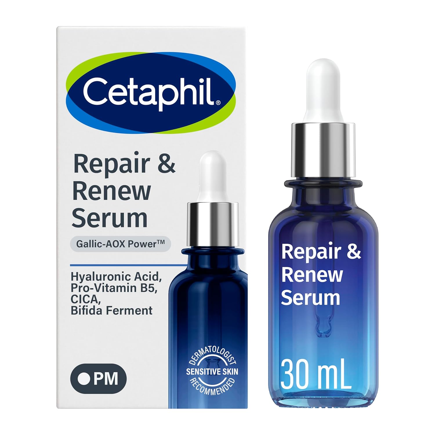CETAPHIL-Repair-Renew-Night-Serum-for-Stressed-Sensitive-Skin.jpg CETAPHIL Repair & Renew Night Serum for Stressed Sensitive Skin with Gallic Acid & Vitamin E, PM Face Serum, Repairs Skin Barrier Overnight, Dermatologist Recommended, 1 fl oz Dropper Bottle - Image 1