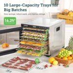 COSORI Food Dehydrator for Jerky, 10 Trays, 16.2ft² Drying Space, 165°F Temperature Control, 48H Timer, 1000W Dehydrator Machine, Stainless Steel, for Herbs, Fruit, Meat, and Yogurt, Silver - Image 2