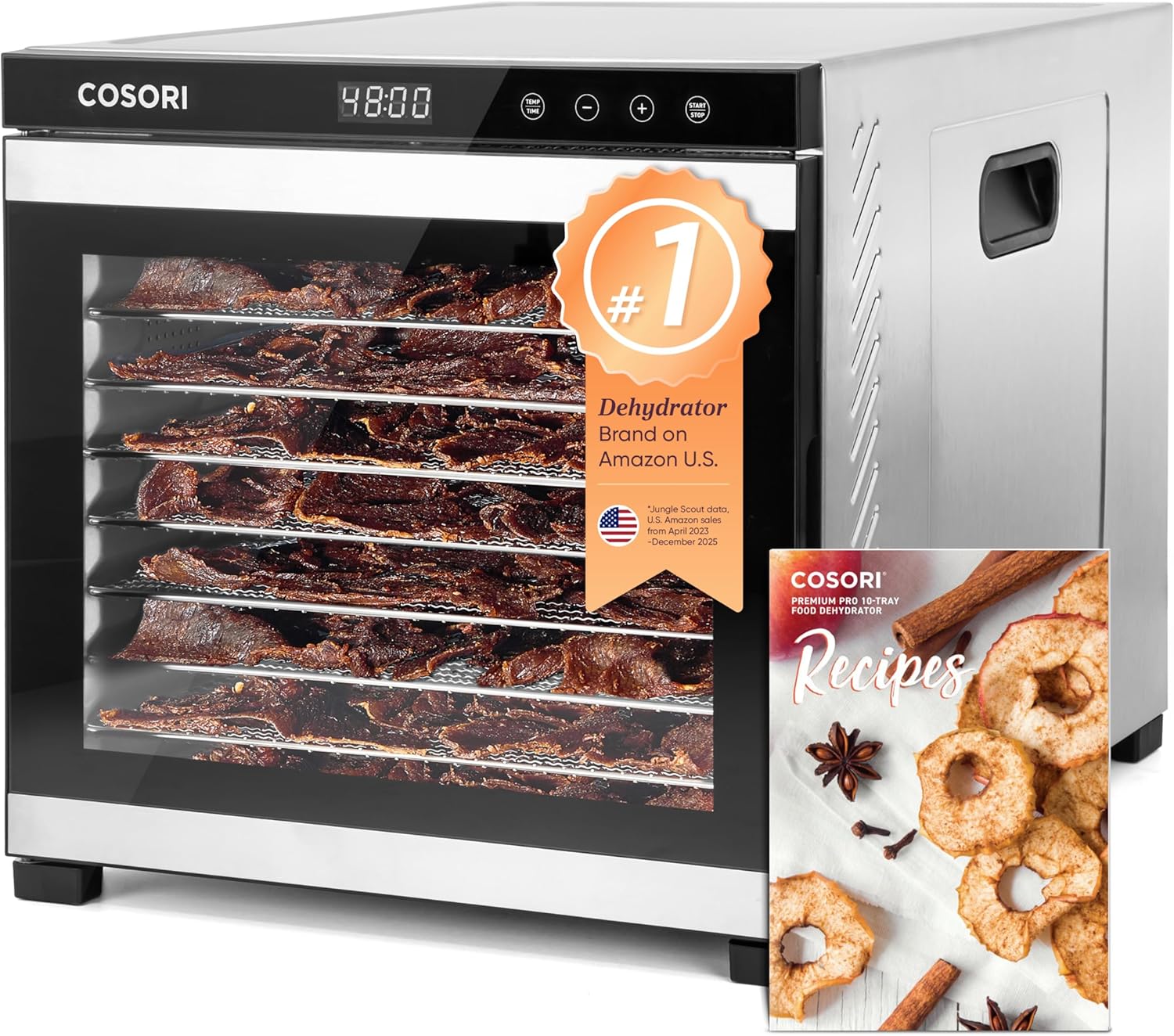 COSORI-Food-Dehydrator-for-Jerky-10-Trays-162ft²-Drying-Space.jpg COSORI Food Dehydrator for Jerky, 10 Trays, 16.2ft² Drying Space, 165°F Temperature Control, 48H Timer, 1000W Dehydrator Machine, Stainless Steel, for Herbs, Fruit, Meat, and Yogurt, Silver - Image 1