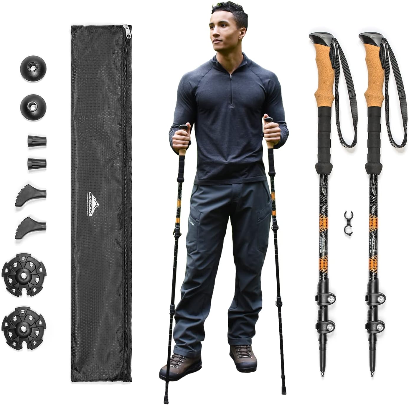 Cascade-Mountain-Tech-Lightweight-Aircraft-Grade-Aluminum-Trekking-Poles-with-Extended.jpg Cascade Mountain Tech Lightweight Aircraft-Grade Aluminum Trekking Poles with Extended Down Grip Plus Tip Kit - Image 1