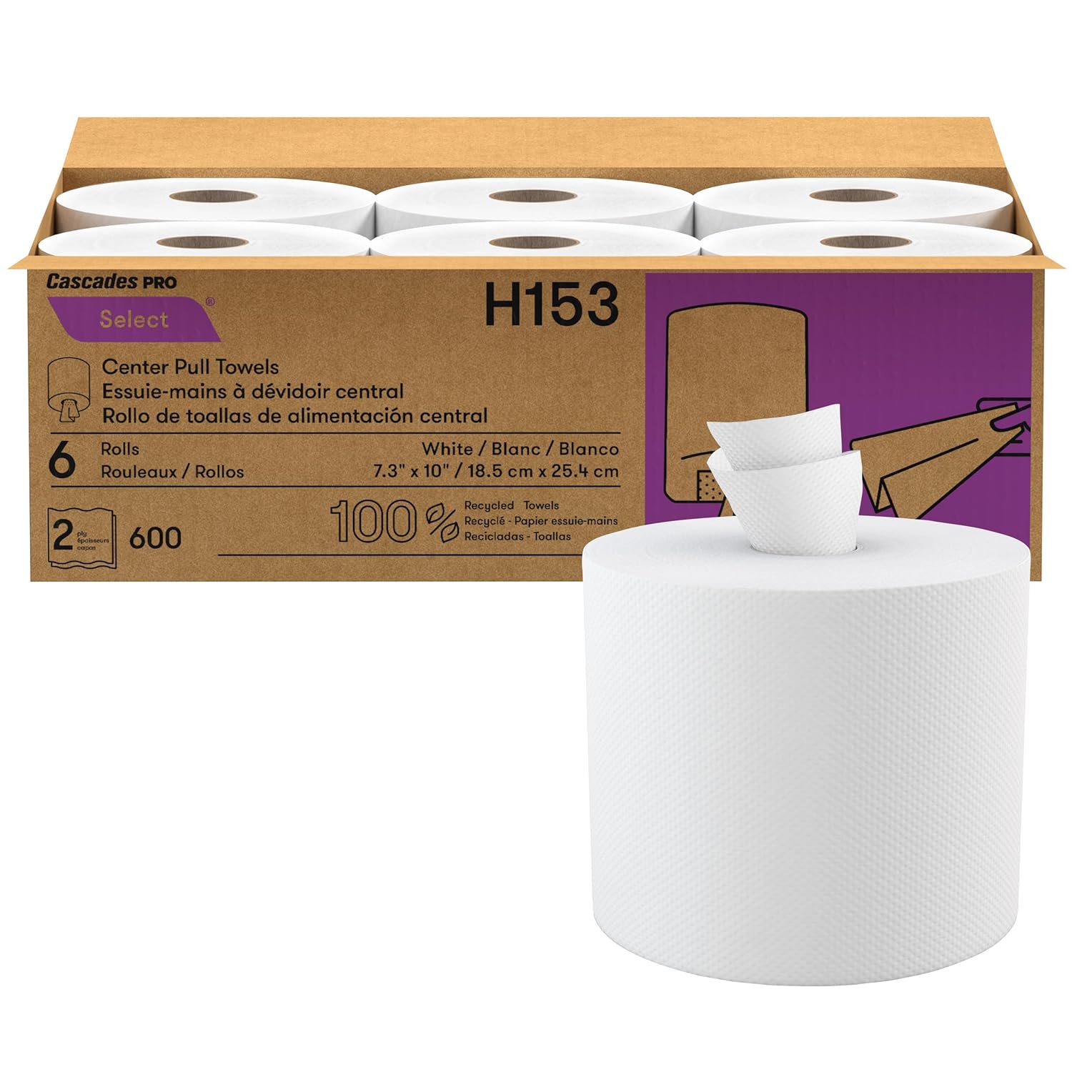 Cascades-PRO-Select-Centerpull-Hand-Towel-2-Ply-Center-Pull.jpg Cascades PRO Select Centerpull Hand Towel 2-Ply - Center Pull Paper Towel for Dispensers - Universal Fit - Premium Bulk - 600 Sheets/Roll, 6 Rolls / Box - H153 - White - Image 1