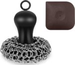 Cast Iron Cleaner Scrubber with Pan Scraper, Patented Chain Mail Scrubber Cast Iron Cleaning Kit, Metal Chainmail Scrubbing Sponge Scrub Brush to Clean Pan, Skillet, Grill, Dutch Oven, Wok