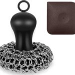 Cast Iron Cleaner Scrubber with Pan Scraper, Patented Chain Mail Scrubber Cast Iron Cleaning Kit, Metal Chainmail Scrubbing Sponge Scrub Brush to Clean Pan, Skillet, Grill, Dutch Oven, Wok