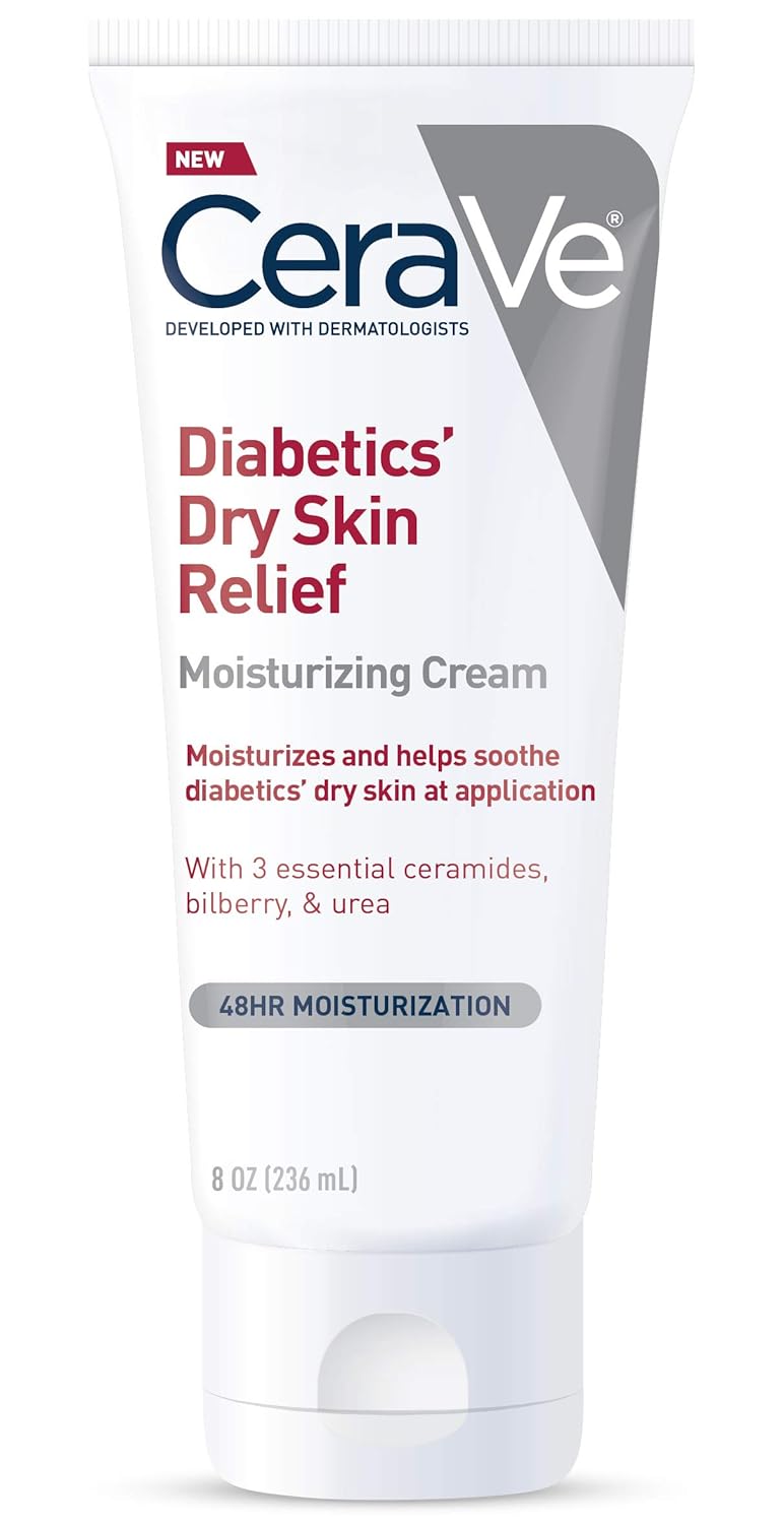CeraVe-Moisturizing-Cream-for-Diabetics-Dry-Skin-Urea-Cream-with.jpg CeraVe Moisturizing Cream for Diabetics’ Dry Skin, Urea Cream with Bilberry for Face and Body, Fragrance Free & Paraben Free, 8 Ounce - Image 1
