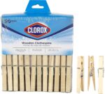 Clorox Wood Clothespins with Spring – Value Pack Set of 50 | Rust Resistant, Heavy-Duty Coil, Non-Slip Grip for Line Drying Laundry, Chip Clips, Crafts, 50 Pack