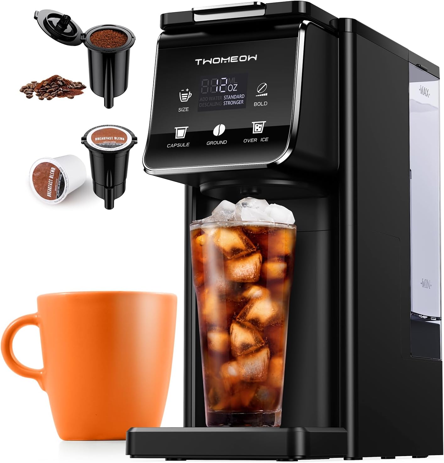 Coffee-Maker-Hot-Iced-With-Bold-SettingSingle-Serve-Coffee.jpg Coffee Maker Hot & Iced With Bold Setting,Single Serve Coffee Maker For K Cup And Grounds,52 Oz Removable Water Tank,6-14 Oz Brew Sizes,One Cup Kcup Coffee Machine With Reusable Filter,(Black) - Image 1