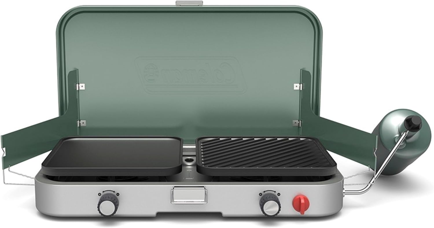 Coleman-Cascade-3-in-1-Outdoor-Camp-Stove-Portable-Cooktop-with-Included.jpg Coleman Cascade 3-in-1 Outdoor Camp Stove, Portable Cooktop with Included Cast-Iron Grill & Griddle Accessories, 24,000 BTUs of Power for Camping, Tailgating, Grilling - Image 1