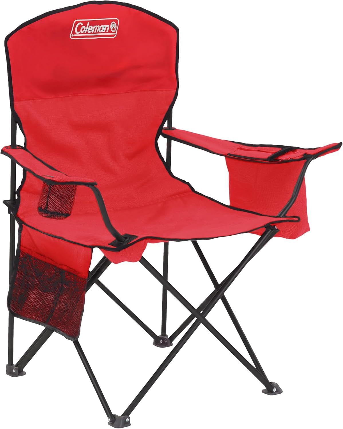 Coleman-Portable-Camping-Chair-with-4-Can-Cooler-Cushioned-Seat.jpg Coleman Portable Camping Chair with 4-Can Cooler, Cushioned Seat & Back with Side Pockets & Cup Holder, Carry Bag Included, Great for Camping, Tailgating, Firepits, Patio, & More - Image 1