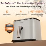Cosori 9-in-1 TurboBlaze Air Fryer 6 Qt, Premium Ceramic Coating, 90°–450°F, Precise Heating for Even Results, Air Fry, Roast, Bake, Broil, Dry, Frozen, Proof, Reheat, Keep Warm, 120V, Light Gray - Image 2