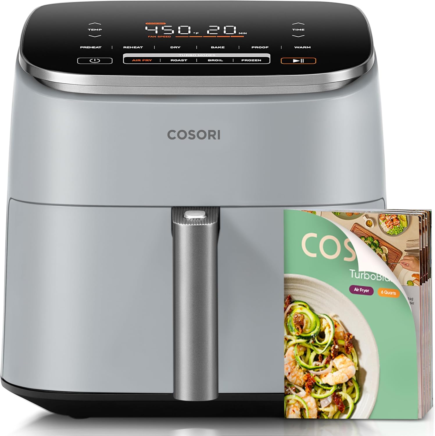 Cosori-9-in-1-TurboBlaze-Air-Fryer-6-Qt-Premium-Ceramic-Coating.jpg Cosori 9-in-1 TurboBlaze Air Fryer 6 Qt, Premium Ceramic Coating, 90°–450°F, Precise Heating for Even Results, Air Fry, Roast, Bake, Broil, Dry, Frozen, Proof, Reheat, Keep Warm, 120V, Light Gray - Image 1
