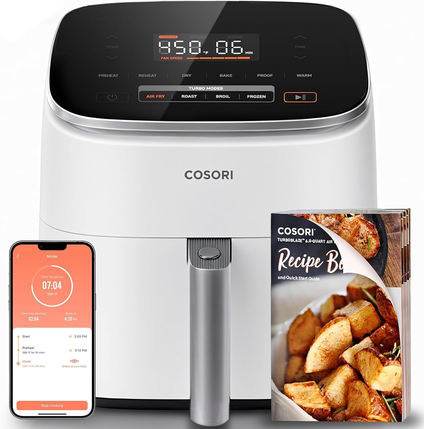Cosori-9-in-1-TurboBlaze-Air-Fryer-6-Qt-Smart-Control-90°–450°F.jpg Cosori 9-in-1 TurboBlaze Air Fryer 6 Qt, Smart Control, 90°–450°F, Shake Reminders, Precise Heating for Even Results, Air Fry, Roast, Bake, Broil, Dry, Frozen, Proof, Reheat, Keep Warm, 120V, Cream - Image 1