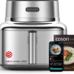 Cosori Iconic Stainless Steel 6.5 Qt Smart Air Fryer, PFAS-Free Ceramic Coating, Max 450°F, Consistent Cooking, Air Fry, Roast, Bake, Dry, Proof, Reheat, Dishwasher-Safe Basket, Chef-Crafted Recipes