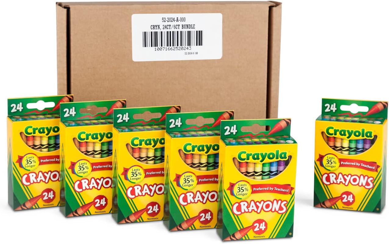 Crayola-Crayons-Bulk-School-Supplies-For-Kids-24-Count-Crayon.jpg Crayola Crayons, Bulk School Supplies For Kids, 24 Count Crayon Box (Pack Of 6), Assorted Colors - Image 1