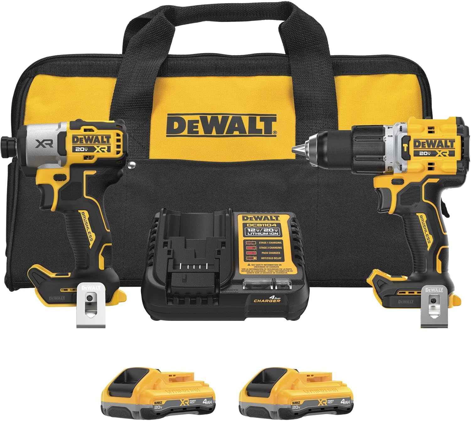DEWALT-20V-MAX-XR-Impact-Driver-and-Hammer-Drill-Cordless.jpg DEWALT 20V MAX XR Impact Driver and Hammer Drill Cordless Power Tool Combo Kit, Includes 2 x 4ah POWERPACK Batteries and a Charger (DCK250QQ2) - Image 1