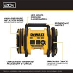 DEWALT Tire Inflator Portable Air Compressor 20V MAX, Car Air Pump with Automatic Shut Off, LED Light, Tool Only (DCC020IB) - Image 2