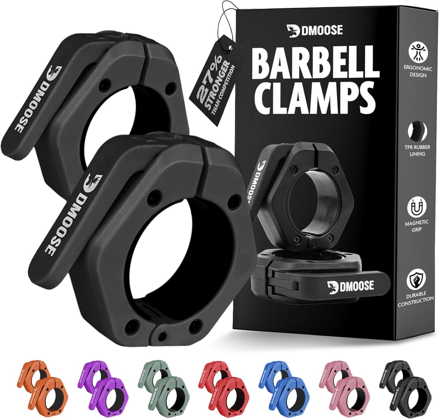 DMoose-Fitness-Barbell-Clips-2-Inch-Pair-Quick-Release.jpg DMoose Fitness Barbell Clips 2 Inch (Pair) - Quick Release Olympic Barbell Clamps & Collars with Anti Slip TPR Grip for Secure Weightlifting and Powerlifting - Weight Clips for Bars at Home or Gym - Image 1