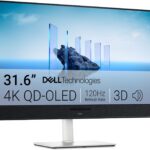 Dell 32 Plus 4K QD-OLED Monitor S3225QC - 31.6-inch (3840 x 2160) 120Hz 0.03ms Display, AI-Enhanced 3D Spatial Audio, Height/Tilt/Swivel/Slant Adjustment - Ash White