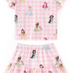 Disney Frozen Elsa Minnie Mouse Stitch Princess Girls' Skirt Sets Ruffle Short Sleeve Clothes 2pcs Outfits Summer Dress 2-9Y