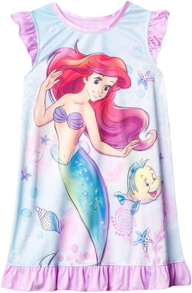 Disney-Girls-Dress-Nightgown-Short-Sleeve-Fantasy-Gown-Soft-Cute.jpg Disney Girls' Dress Nightgown, Short-Sleeve Fantasy Gown, Soft & Cute Pajamas for Kids - Image 1