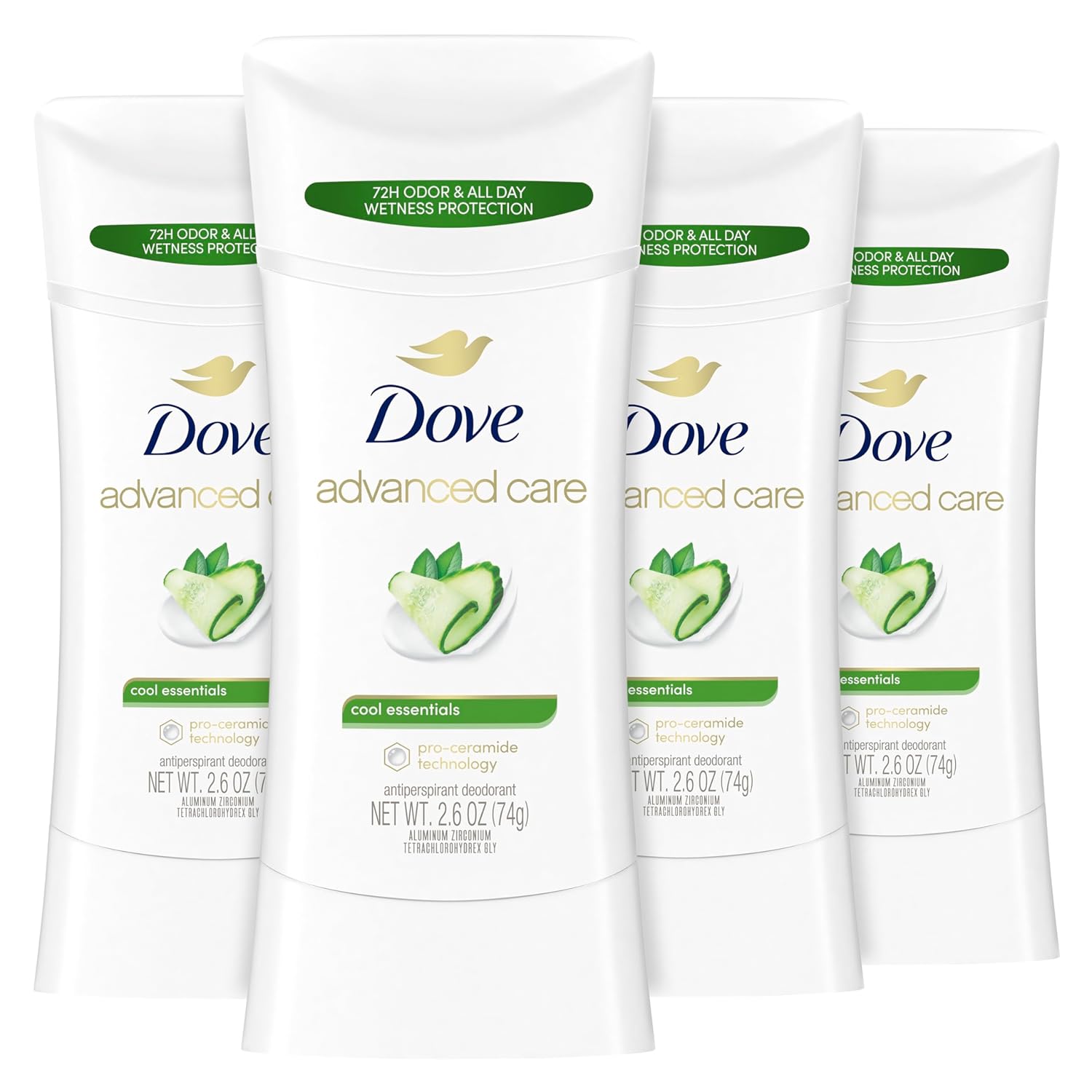 Dove-Advanced-Care-Antiperspirant-Deodorant-Stick-Cool-Essentials-4-ct.jpg Dove Advanced Care Antiperspirant Deodorant Stick Cool Essentials 4 ct for helping your skin barrier repair after shaving 72 hour odor control and sweat protection with Pro Ceramide Technology 2.6 oz - Image 1