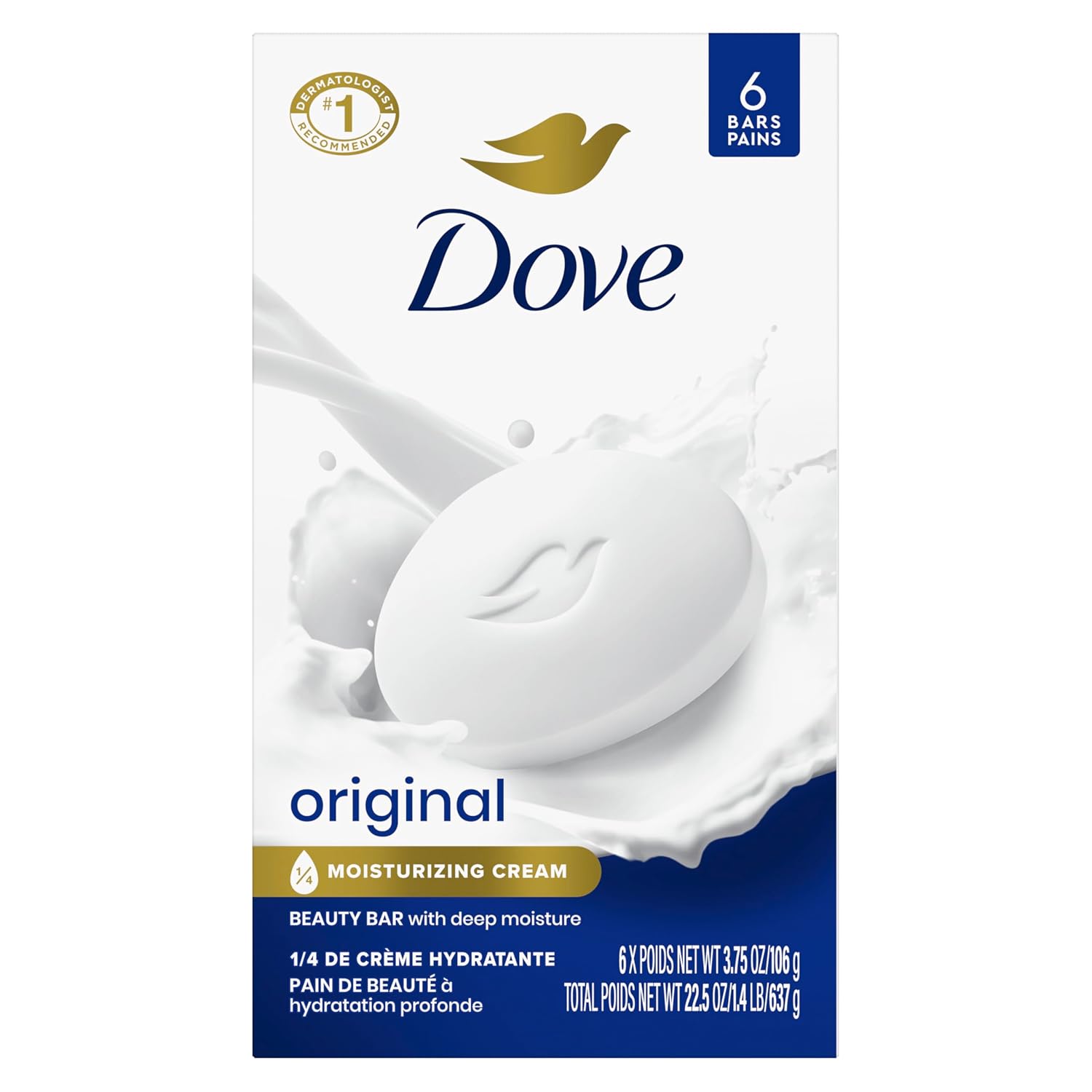 Dove-Beauty-Bar-Soap-Original-6-Bars-for-Soft-Smooth.jpg Dove Beauty Bar Soap Original, 6 Bars for Soft, Smooth Skin, with 1/4 Moisturizing Cream 3.75 oz - Image 1