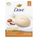 Dove Shea Butter Beauty Bar Soap 8 Count, Nourishing Cleanser, 3.75 oz I Moisturizing beauty bar with ¼ moisturizing cream and shea butter for soft, radiant skin