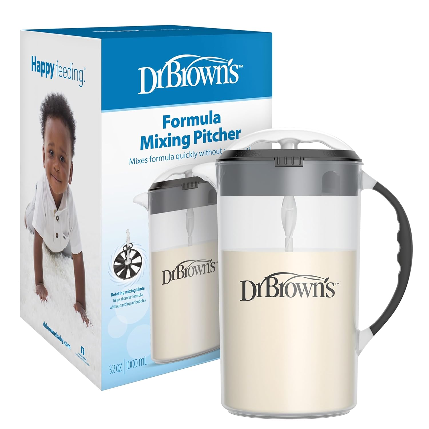 Dr-Browns-Baby-Formula-Mixing-Pitcher-with-Adjustable-Stopper-Locking.jpg Dr. Brown's Baby Formula Mixing Pitcher with Adjustable Stopper, Locking Lid & No Drip Spout, Black, BPA Free, 36oz, 1 Pack - Image 1