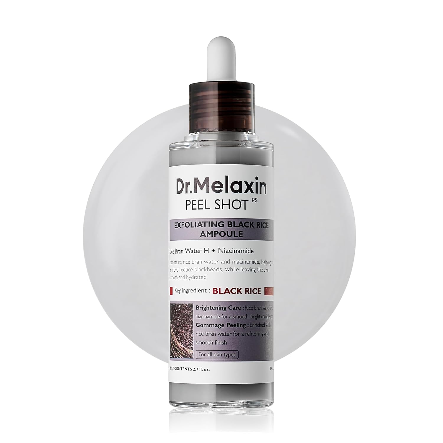 DrMelaxin-Peel-Shot-Black-Rice-Exfoliating-Ampoule-Face-Exfoliator-with.jpg Dr.Melaxin Peel Shot Black Rice Exfoliating Ampoule, Face Exfoliator with AHA BHA Niacinamide Rice Bran Water, Blackhead Remover, Pore Minimizer, Brightening Glass Skin Serum, Korean Skin Care, 2.7 oz - Image 1