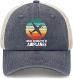Easily Distracted By Trucker Hat, Funny Mesh Baseball Cap for Dog, Plant, Bird, Nature, Car & Aviation Lovers