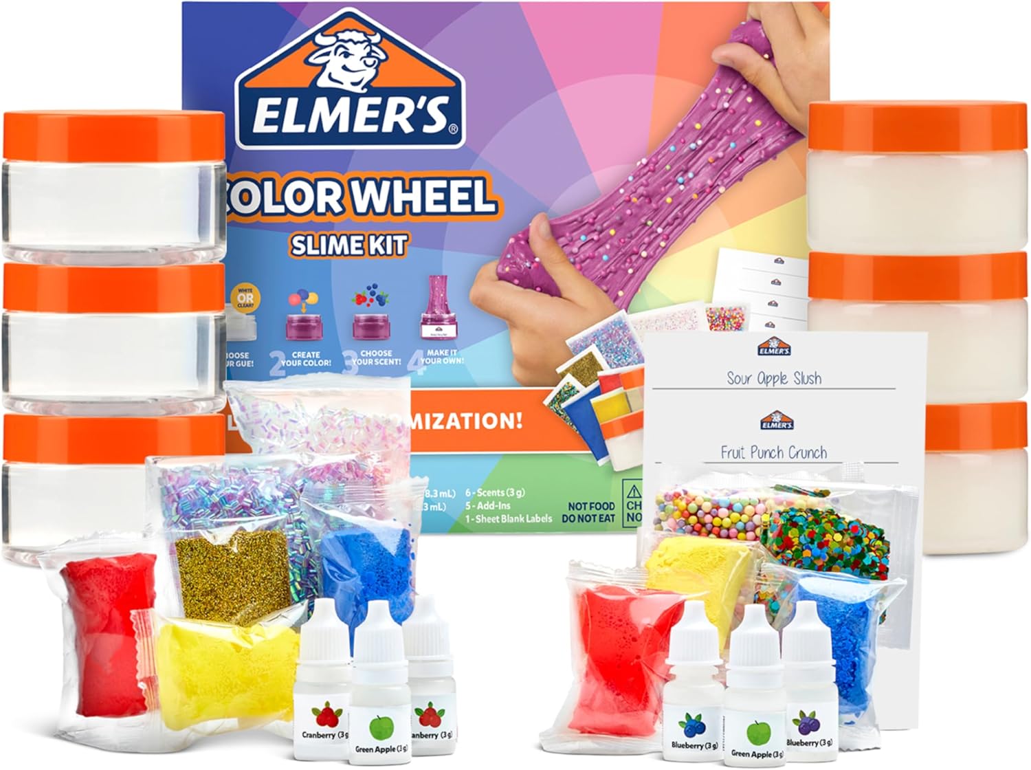 Elmers-Color-Wheel-Slime-Kit-Includes-Premade-Slime-Clay-Color.jpg Elmer's Color Wheel Slime Kit, Includes Premade Slime, Clay Color Pigments, Scents, Sheet Labels, 24 Piece Kit - Arts & Crafts, Kids DIY Fun, Summer Activity - Image 1