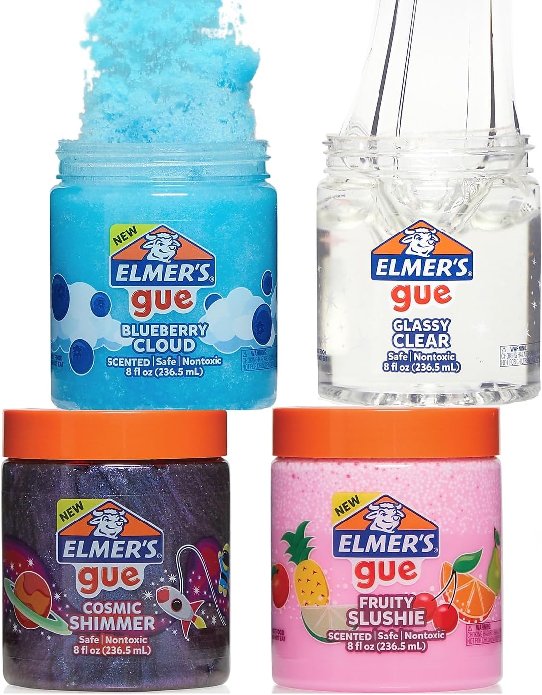 Elmers-Gue-Premade-Slime-Variety-Pack-Clear-Scented-Glitter-4.jpg Elmer's Gue Premade Slime Variety Pack, Clear, Scented, Glitter, 4 Count - Perfect for Kids Activity, Summer, Arts & Crafts, School Classroom, Birthday Party Gift - Image 1