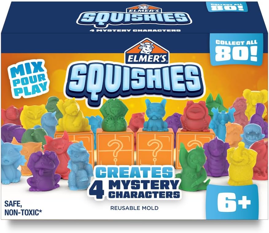 Elmers-Squishies-Kids-DIY-Activity-Kit-Creates-4-Mystery-Characters.jpg Elmer's Squishies Kids’ DIY Activity Kit, Creates 4 Mystery Characters, 24 Piece Kit, for Ages 6 and Up, Perfect for Stress Relief and Sensory Play - Image 1