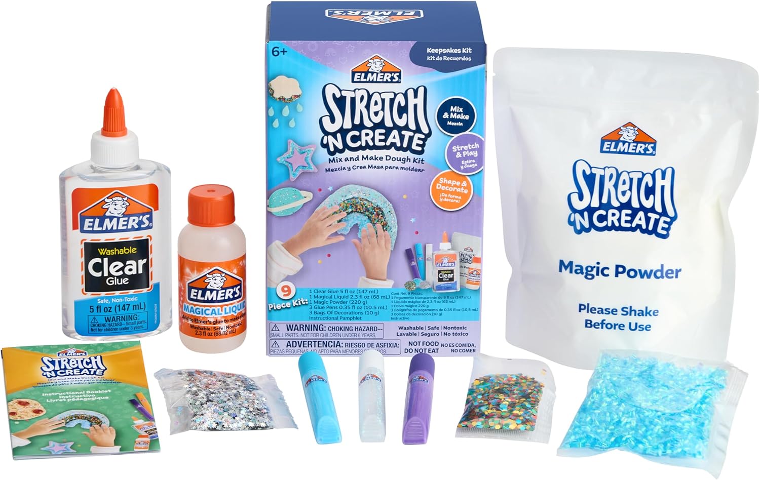 Elmers-Stretch-N-Create-Dough-Kit-3-Ways-to-Play.jpg Elmer’s Stretch 'N Create Dough Kit, 3 Ways to Play, Keepsakes Kit, 9 Piece Kit - Perfect for Birthday Party Gift, School Classroom Activity, Kids Arts & Crafts Fun - Image 1
