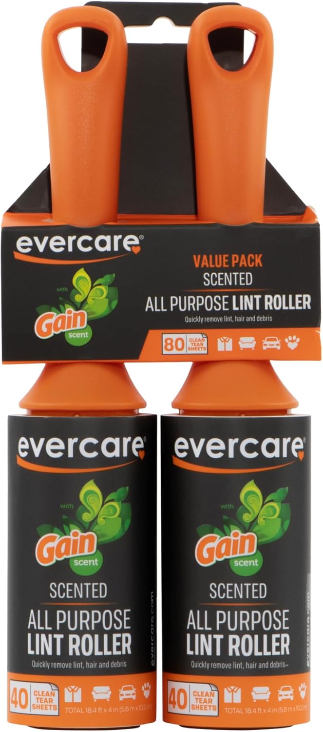 Evercare-Lint-Roller-Scented-40-Sheets-Two-Pack-Orange.jpg Evercare Lint Roller, Scented 40 Sheets, Two-Pack, Orange - Image 1