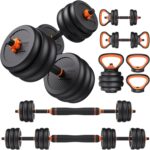 FEIERDUN DS2 Adjustable Dumbbells, 20/30/40/45/70/90lbs Free Weight Set with Connector, 5 in1 Dumbbells Set Used as Barbell, Kettlebells, Push up Stand, Weight Plate, Fitness Exercises for Home Gym Suitable Men/Women