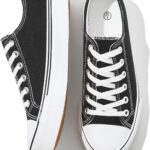 FRACORA Womens White Black Canvas Sneakers Low Top Canvas Shoes for Women Tennis Shoes